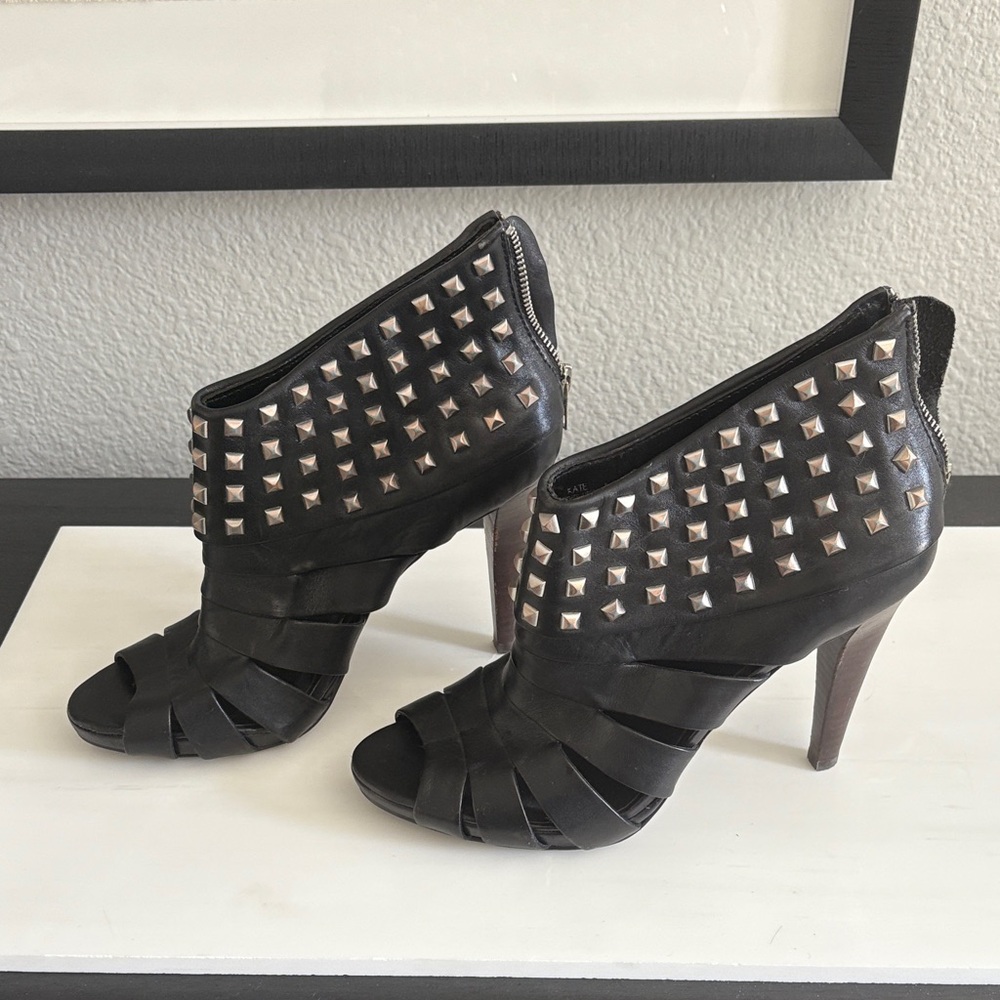 Ash Black Studded Peep-Toe Heels
